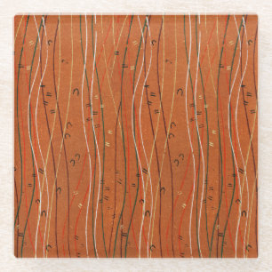 Wavy Red Stripes: moderne Japanse Abstracte kunst Glazen Onderzetter