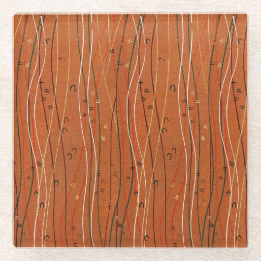 Wavy Red Stripes: moderne Japanse Abstracte kunst Glazen Onderzetter (Voorkant)