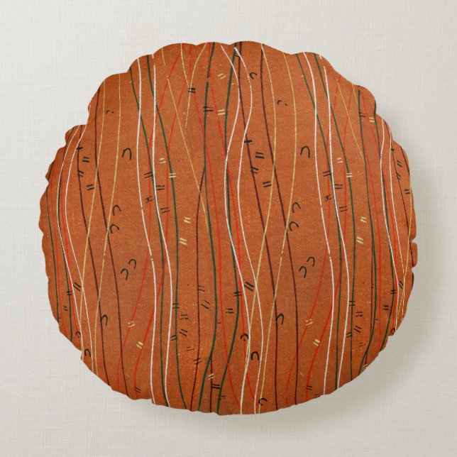 Wavy Red Stripes: moderne Japanse Abstracte kunst Rond Kussen (Voorkant)