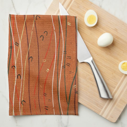 Wavy Red Stripes: moderne Japanse Abstracte kunst Theedoek (Quarter Fold)