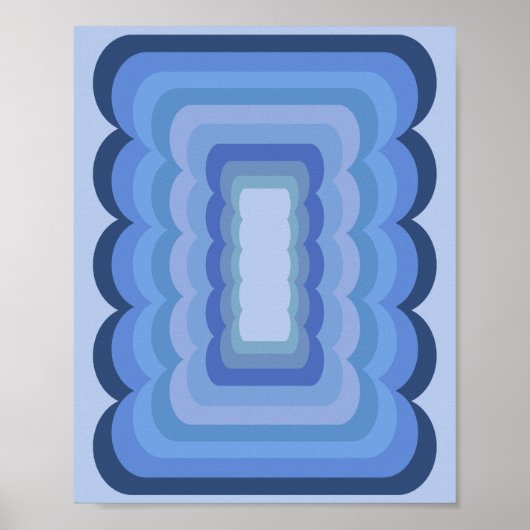 Wavy Retro Abstract Blauw Poster (Voorkant)
