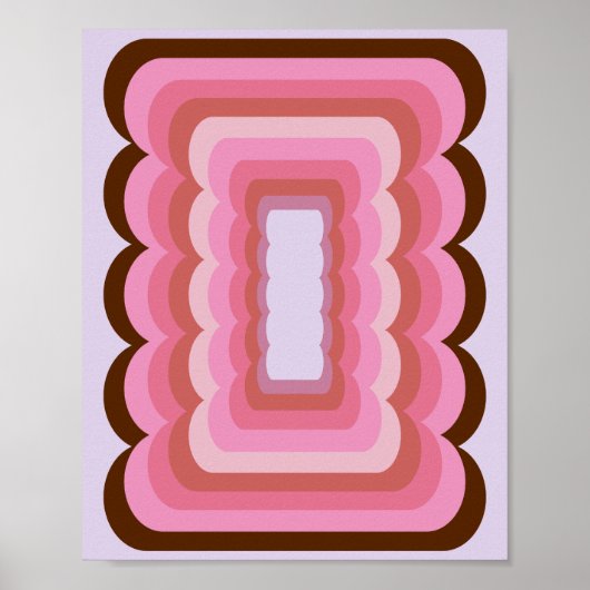 Wavy Retro Abstract Roze Poster (Voorkant)