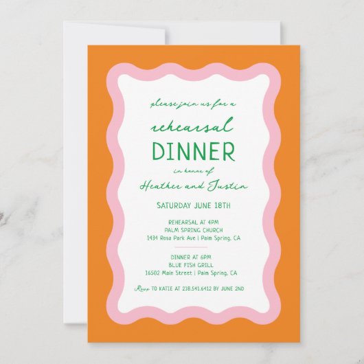 Wavy Retro Colorful 70s Wedding Rehearsal Kaart (Voorkant)