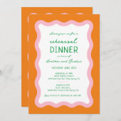 Wavy Retro Colorful 70s Wedding Rehearsal Kaart (Voorkant / Achterkant)