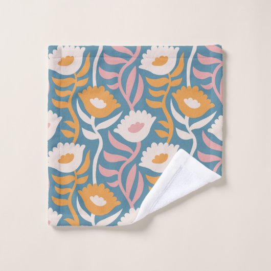  Wavy Retro Groovy Pastel Floral Pattern Bad Handdoek (Wasdoekje)