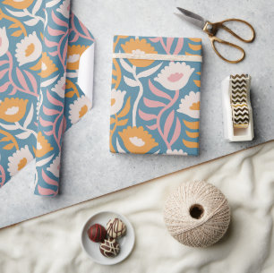  Wavy Retro Groovy Pastel Floral Pattern Cadeaupapier