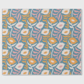  Wavy Retro Groovy Pastel Floral Pattern Cadeaupapier (Vlak)