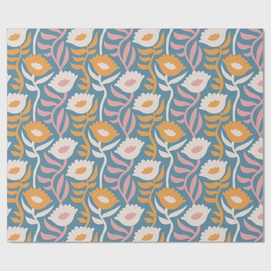  Wavy Retro Groovy Pastel Floral Pattern Cadeaupapier (Vlak)