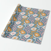  Wavy Retro Groovy Pastel Floral Pattern Cadeaupapier (Uitgerold)