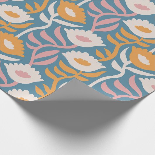  Wavy Retro Groovy Pastel Floral Pattern Cadeaupapier (Hoek)
