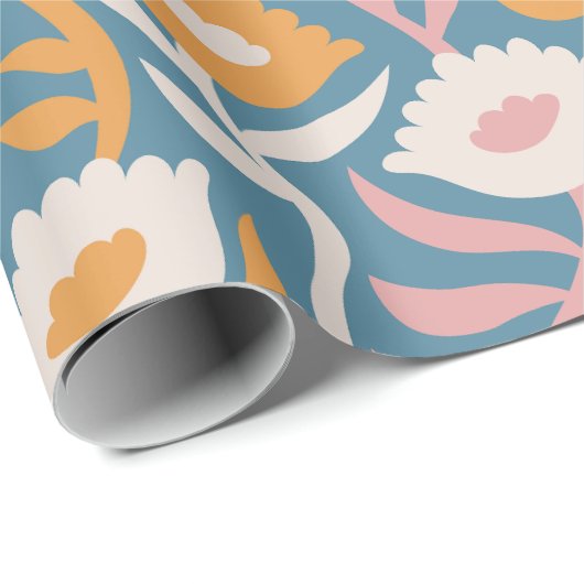 Wavy Retro Groovy Pastel Floral Pattern Cadeaupapier (Rol Hoek)