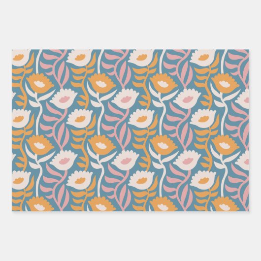Wavy Retro Groovy Pastel Floral Pattern Inpakpapier Vel (Voorkant 2)