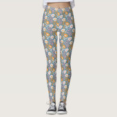 Wavy Retro Groovy Pastel Floral Pattern Leggings (Voorkant)