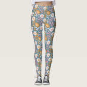 Wavy Retro Groovy Pastel Floral Pattern Leggings (Voorkant)