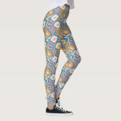 Wavy Retro Groovy Pastel Floral Pattern Leggings (Rechts)