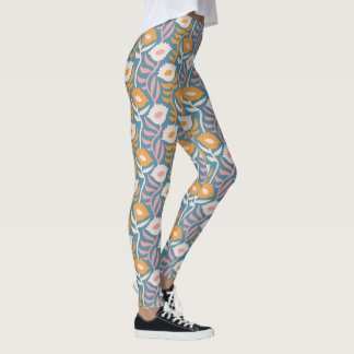 Wavy Retro Groovy Pastel Floral Pattern Leggings