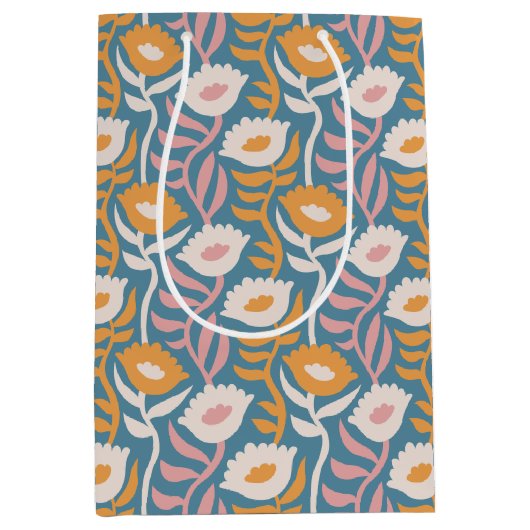  Wavy Retro Groovy Pastel Floral Pattern Medium Cadeauzakje (Voorkant)