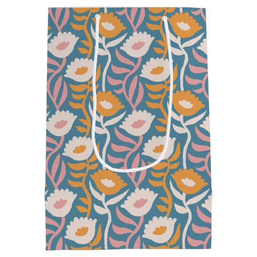 Wavy Retro Groovy Pastel Floral Pattern Medium Cadeauzakje (Achterkant)