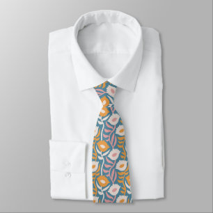Wavy Retro Groovy Pastel Floral Pattern Stropdas