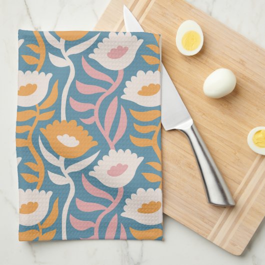  Wavy Retro Groovy Pastel Floral Pattern Theedoek (Quarter Fold)