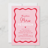 Wavy Retro Pink en Red Future Mrs. Vrijgezellenfee Kaart (Voorkant)
