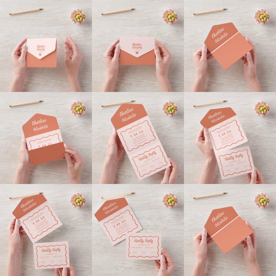 Wavy Retro Pink en Red Handwriting Weddenschap All In One Uitnodiging