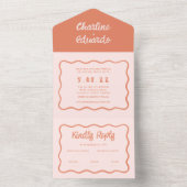 Wavy Retro Pink en Red Handwriting Weddenschap All In One Uitnodiging (Binnen)