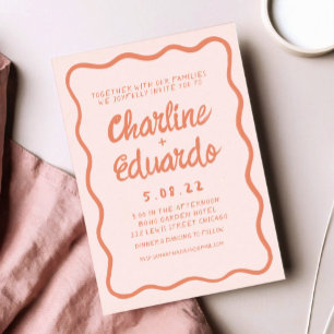 Wavy Retro Pink en Red Handwriting Weddenschap Kaart