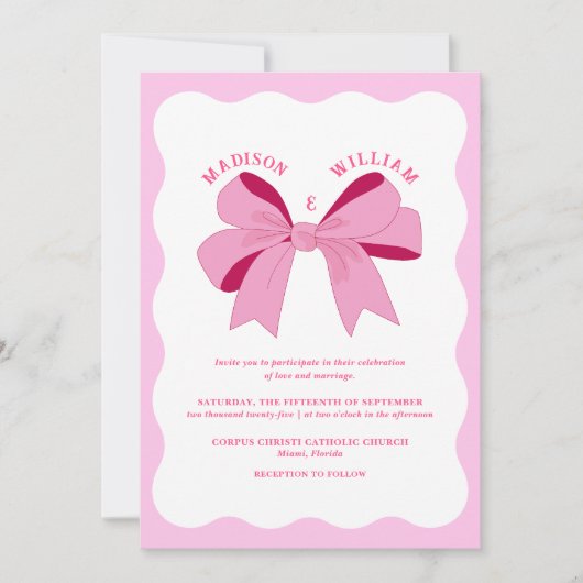 Wavy Retro Roze bruiloft Kaart (Voorkant)