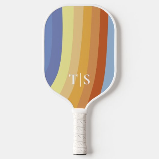 Wavy Retro Stripe Monogram Pickleball Paddle (Voorkant)