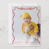Wavy Ribbon Rood en Wit Kerst Verticale Foto Feestdagenkaart (Voorkant)