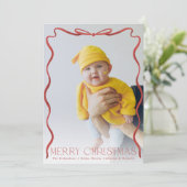 Wavy Ribbon Rood en Wit Kerst Verticale Foto Feestdagenkaart (Staand voorkant)