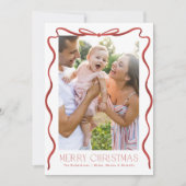 Wavy Ribbon Rood en Wit Kerst Verticale Foto Feestdagenkaart (Voorkant)