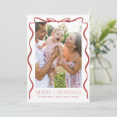Wavy Ribbon Rood en Wit Kerst Verticale Foto Feestdagenkaart (Staand voorkant)