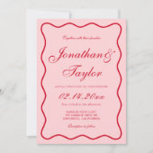 Wavy rode en roze bruiloft kaart (Voorkant)