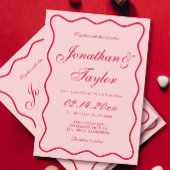 Wavy rode en roze bruiloft kaart