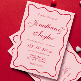 Wavy rode en roze bruiloft kaart