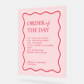 Wavy Rode en Roze Wedding Orde van de Dag Acryl Bord (Hoek)