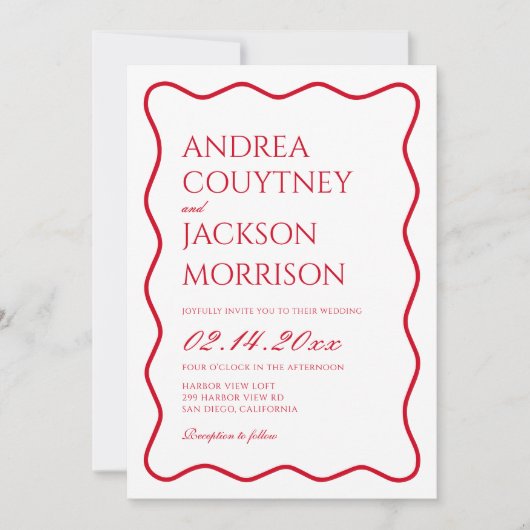 Wavy Rode en Witte Valentijnse bruiloft Kaart (Voorkant)