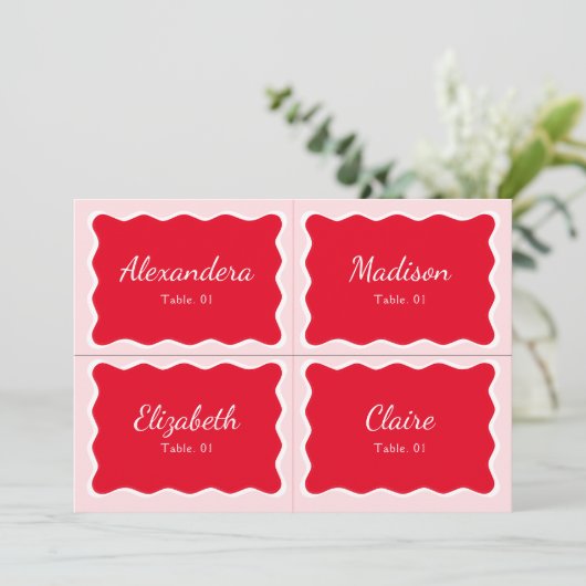 Wavy Rode Valentijn Wedding Place Naam Kaart DIY (Staand voorkant)