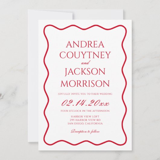 Wavy rood en roze bruiloft thema kaart (Voorkant)