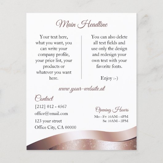 Wavy Roos Gold Decor Witte Logo en Monogram Flyer (Achterkant)