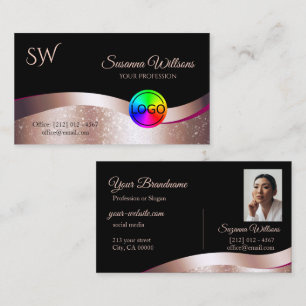 Wavy Roos Gold Decor Zwart Logo Monogram en Foto Visitekaartje