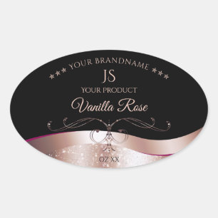 Wavy Roos Gold Decor Zwart Monogram Productlabel Ovale Sticker