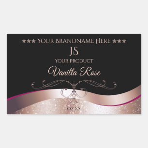 Wavy Roos Gold Decor Zwart Monogram Productlabel Rechthoekige Sticker