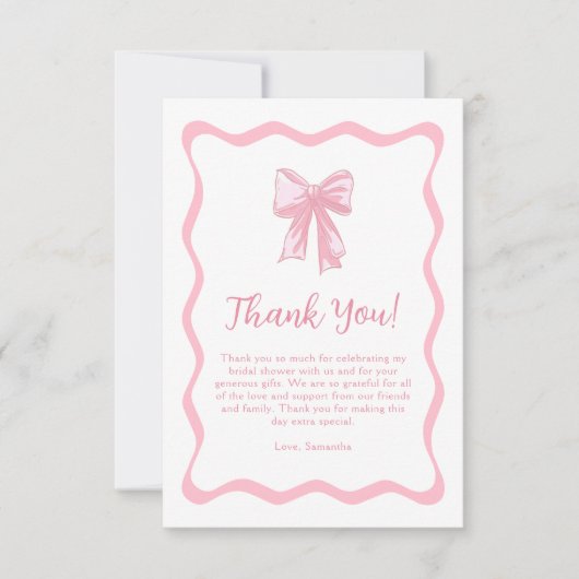 Wavy Roze Bow Tying The Knot Vrijgezellenfeest Bedankkaart (Voorkant)