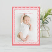 Wavy Roze Dubbele Rand Schattige Ontwerp Aankondiging (Staand voorkant)