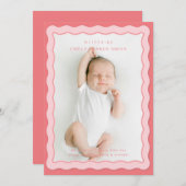 Wavy Roze Dubbele Rand Schattige Ontwerp Aankondiging (Voorkant / Achterkant)