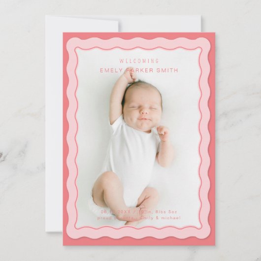 Wavy Roze Dubbele Rand Schattige Ontwerp Aankondiging (Voorkant)