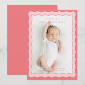 Wavy Roze Dubbele Rand Schattige Ontwerp Aankondiging (Voorkant / Achterkant)